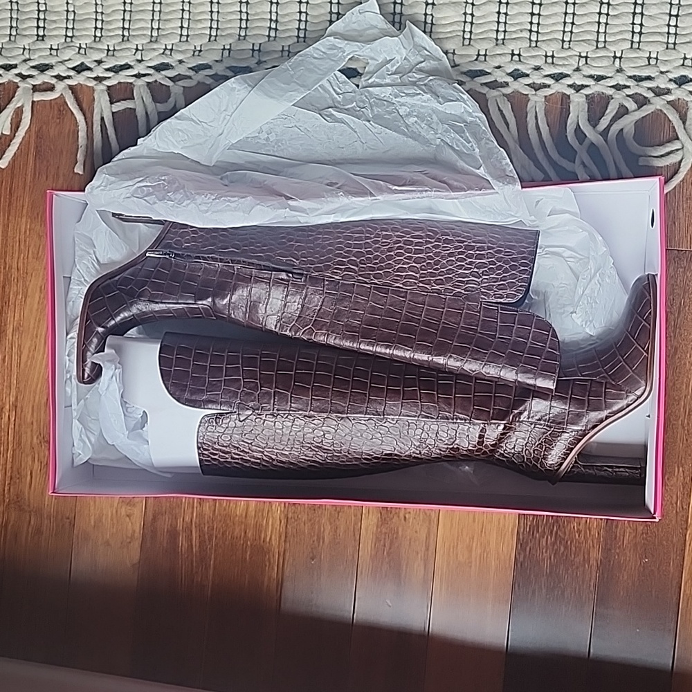 Vince Camuto Palley Brown Croc Tall Boots